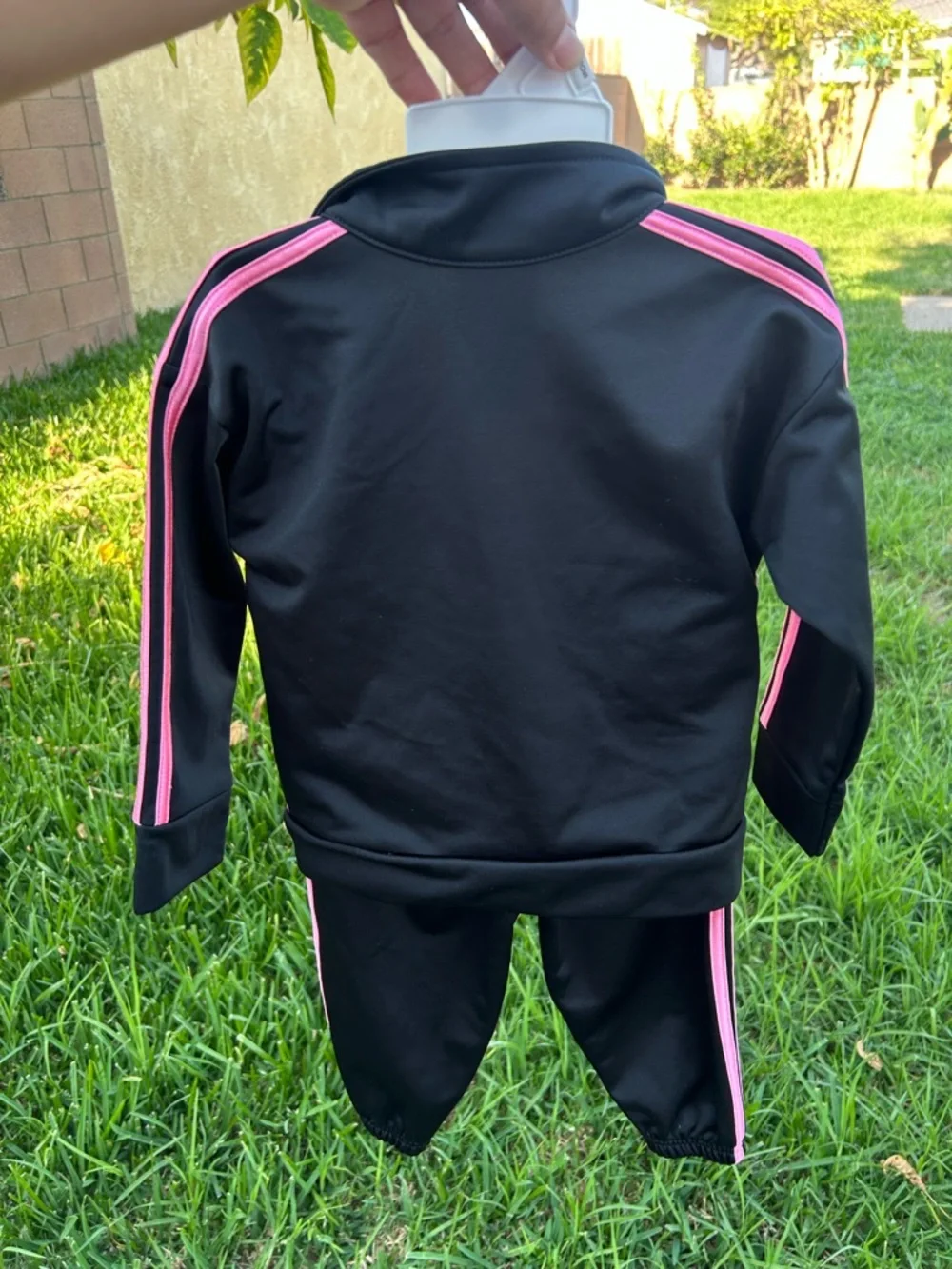 adidas Black and Pink Toddler Zip Track Jacket Set